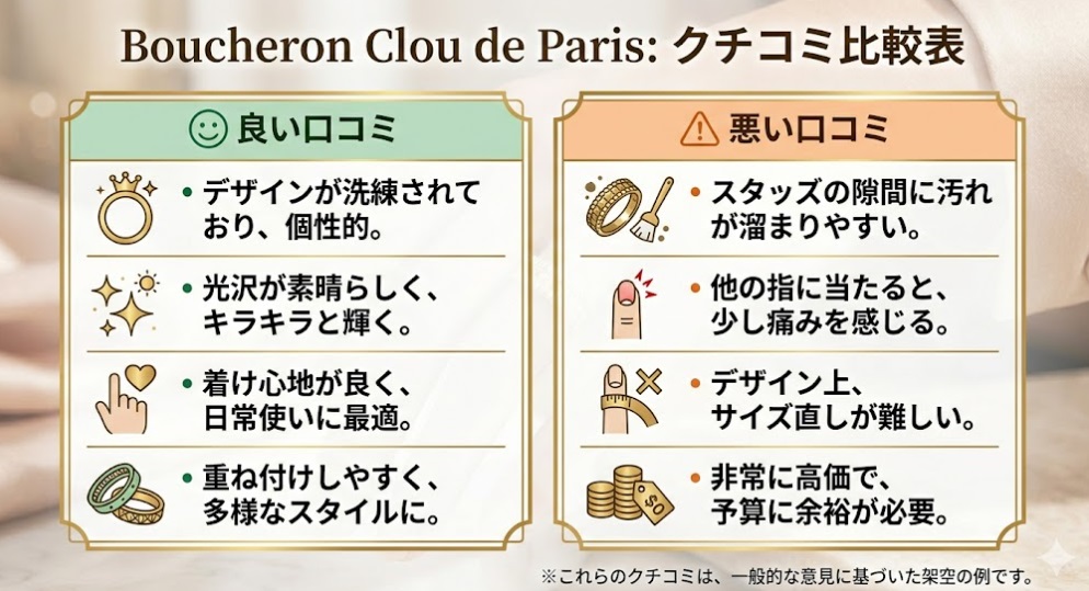 ブシュロン クルドパリ購入者の良い口コミと悪い口コミの比較表