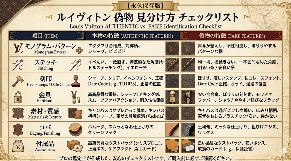 ルイヴィトン 偽物 見分け方 チェックリスト