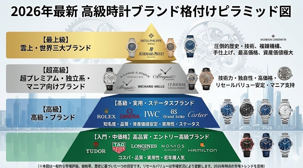 2026年版 高級時計ブランドの格付けピラミッド図解