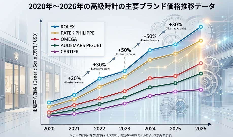 2020年〜2026年の主要ブランド価格推移データを引用